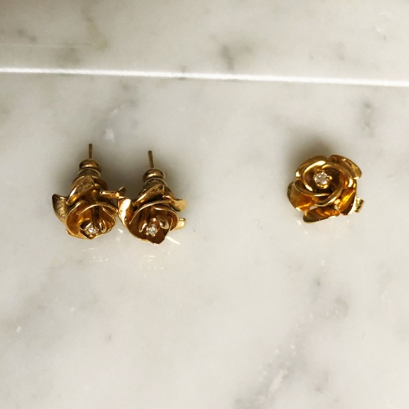 💥Super Sale💥 Vintage Gold Rose earrings and pendant with rhinestones - Picture 3 of 5